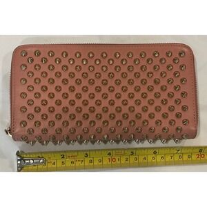 Christian Louboutin Panettone Wallet‎ Spikes Studded Zip Around Pink Leather